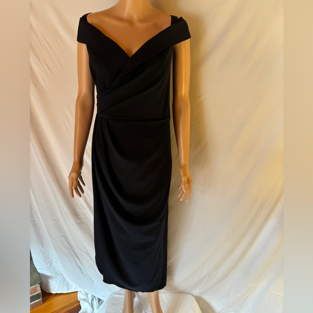 City Chic navy off shoulder dress with tulip hemline